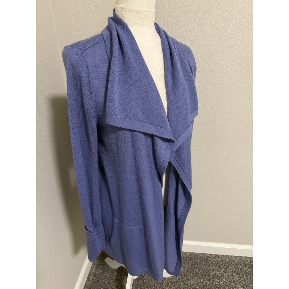 Eddie Bauer Marino Wool Cardigan Sweater M Periwinkle Blue Shawl Collar Classic - Picture 3 of 14